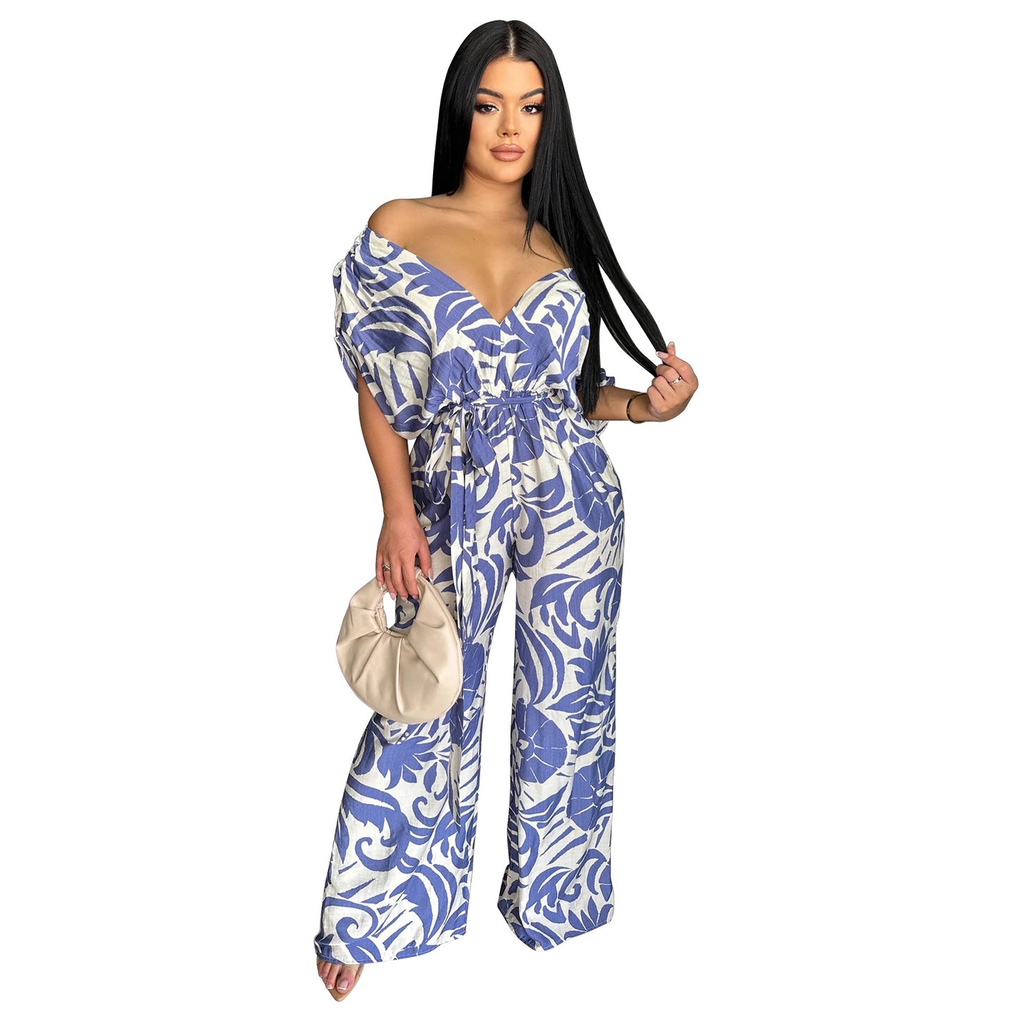 Off shoulder short sleeved jumpsuit