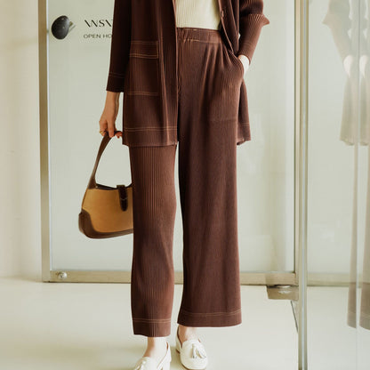 High-quality boutique-style spring new arrival, Issey Miyake pleated vintage high-end denim-inspired chic office suit set