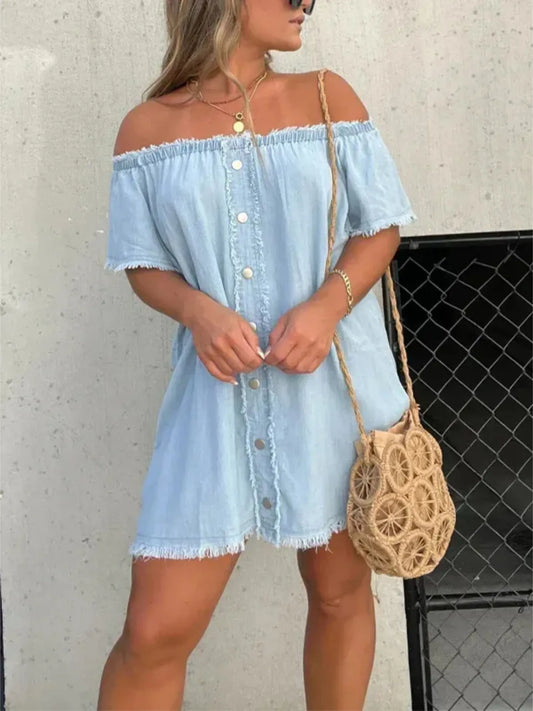 Full Size Raw Hem Mini Denim Dress Plus Size - product photo 1