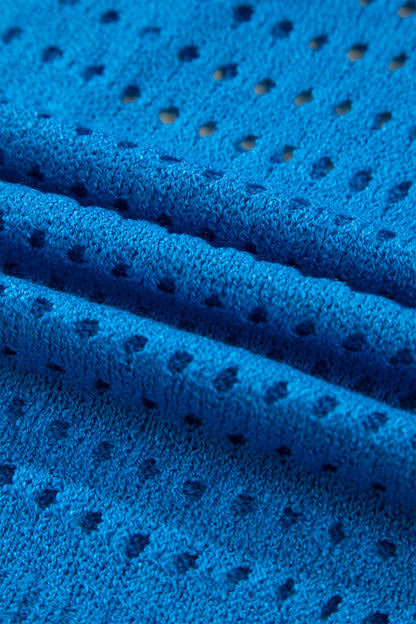 Sky Blue Cutout Knit Zip-Collar Top - Sky Blue - View 10