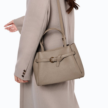 Leather Top Handle Handbag - Khaki - View 1