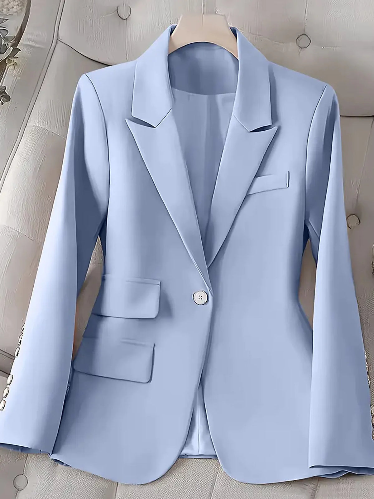 Single-Button Long Sleeve Blazer - Blue - View 4