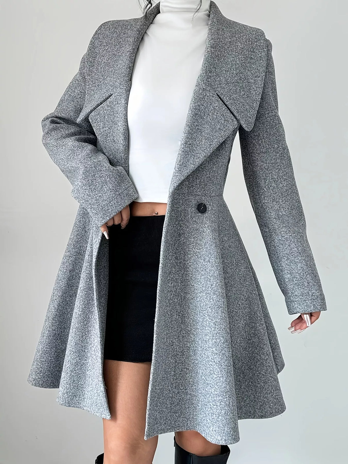 Double-Breasted Long Sleeve Outerwear - Gray - View 2