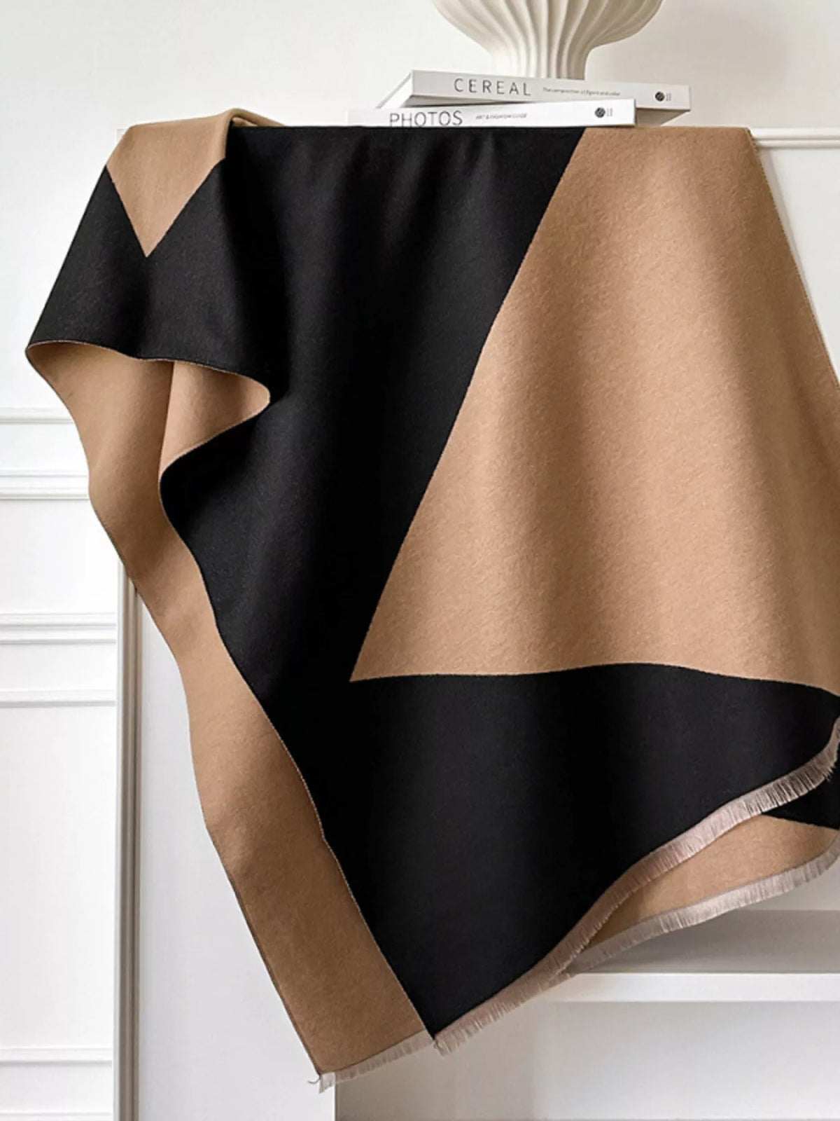 Color Block Raw Hem Scarf - Taupe - View 6