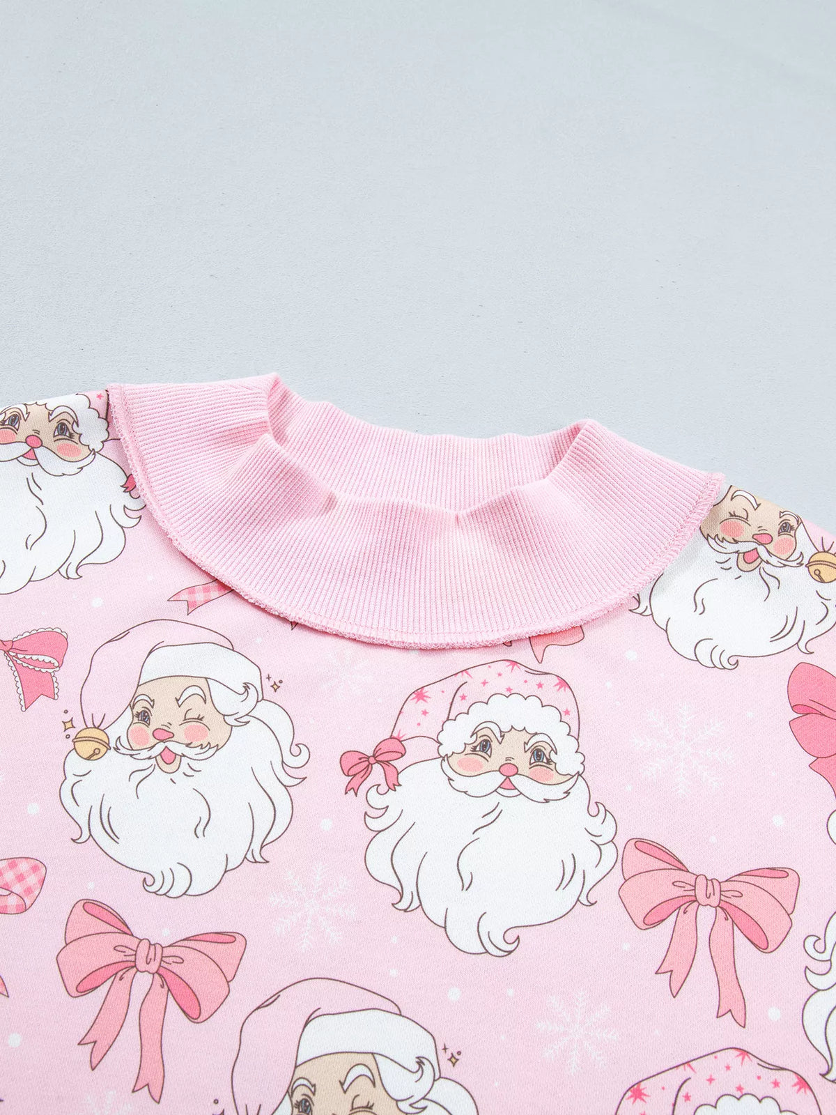 Abstract Santa Print Drop Shoulder High Neck Sweatshirt - Blush Pink - View 5