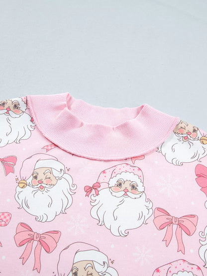 Abstract Santa Print Drop Shoulder High Neck Sweatshirt - Blush Pink - View 5