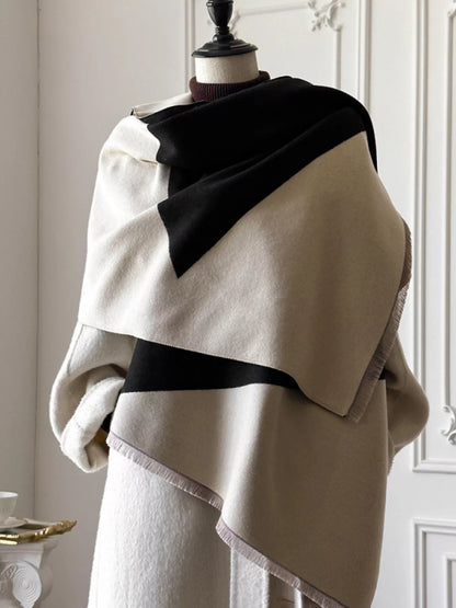 Color Block Raw Hem Scarf - Beige - View 2