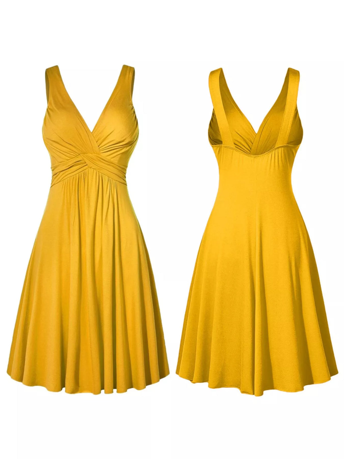 Full Size Twisted Sleeveless Ruched Waist A-Line Dress Plus Size - Gold - View 3