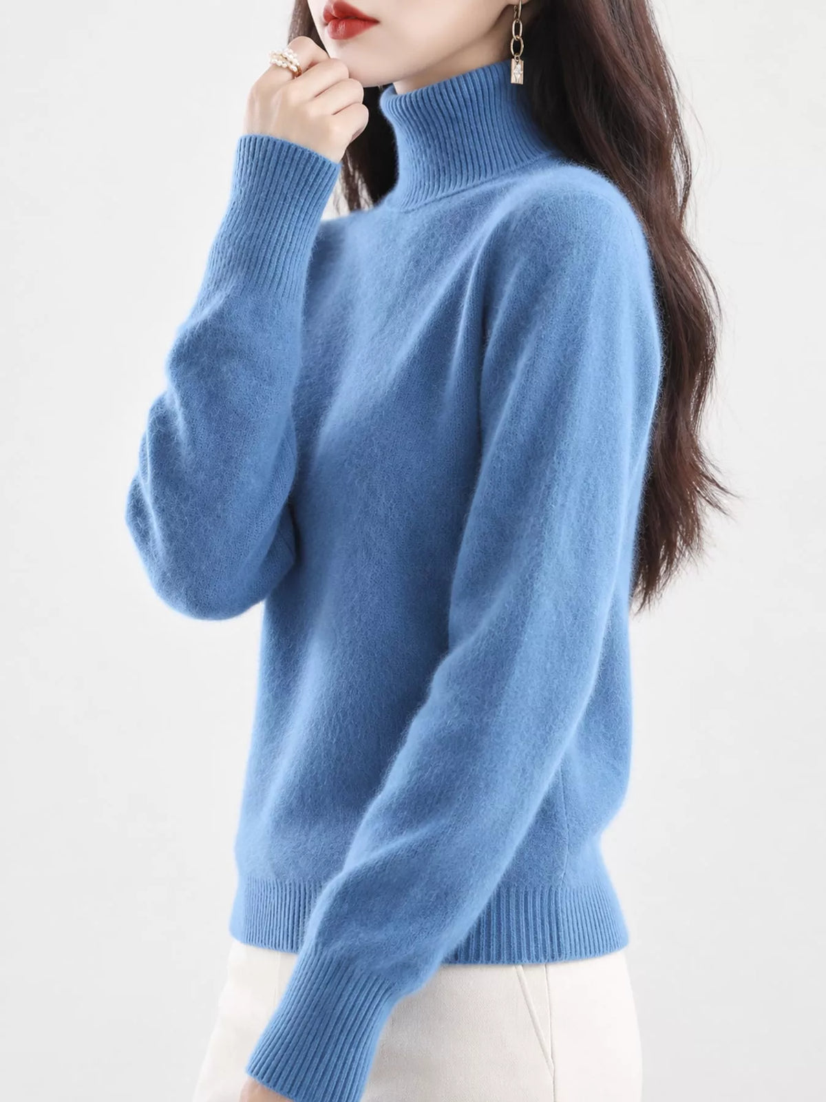 Full Size Turtleneck Long Sleeve Sweater Plus Size - Dusty Blue - View 69