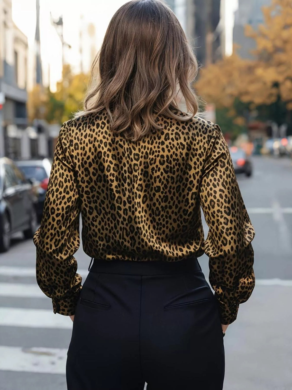 Leopard Button Up Long Sleeve Shirt - Caramel - View 5