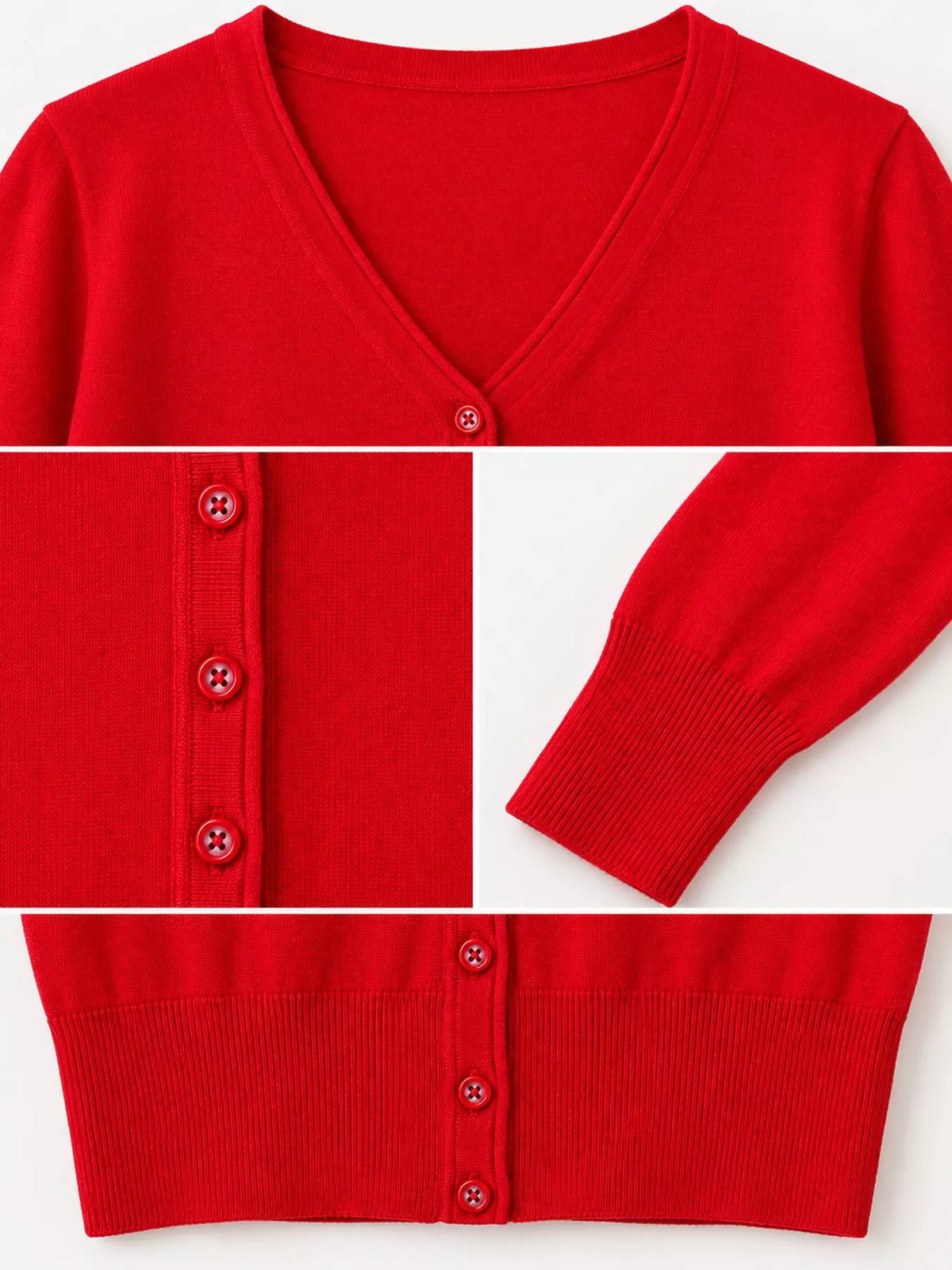 Classic V-Neck Button-Down Knit Cardigan - Bright Red - View 95