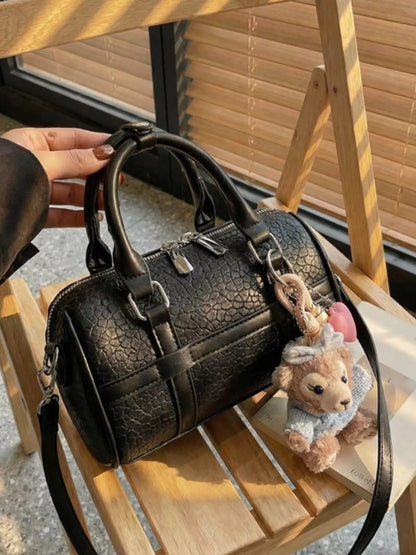 Textured Barrel Crossbody Bag - Black - View 5
