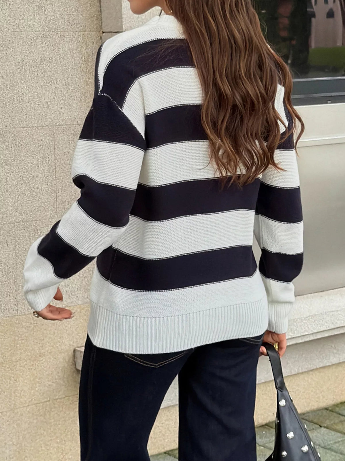Striped Crew Neck Sweater - Blue - View 5