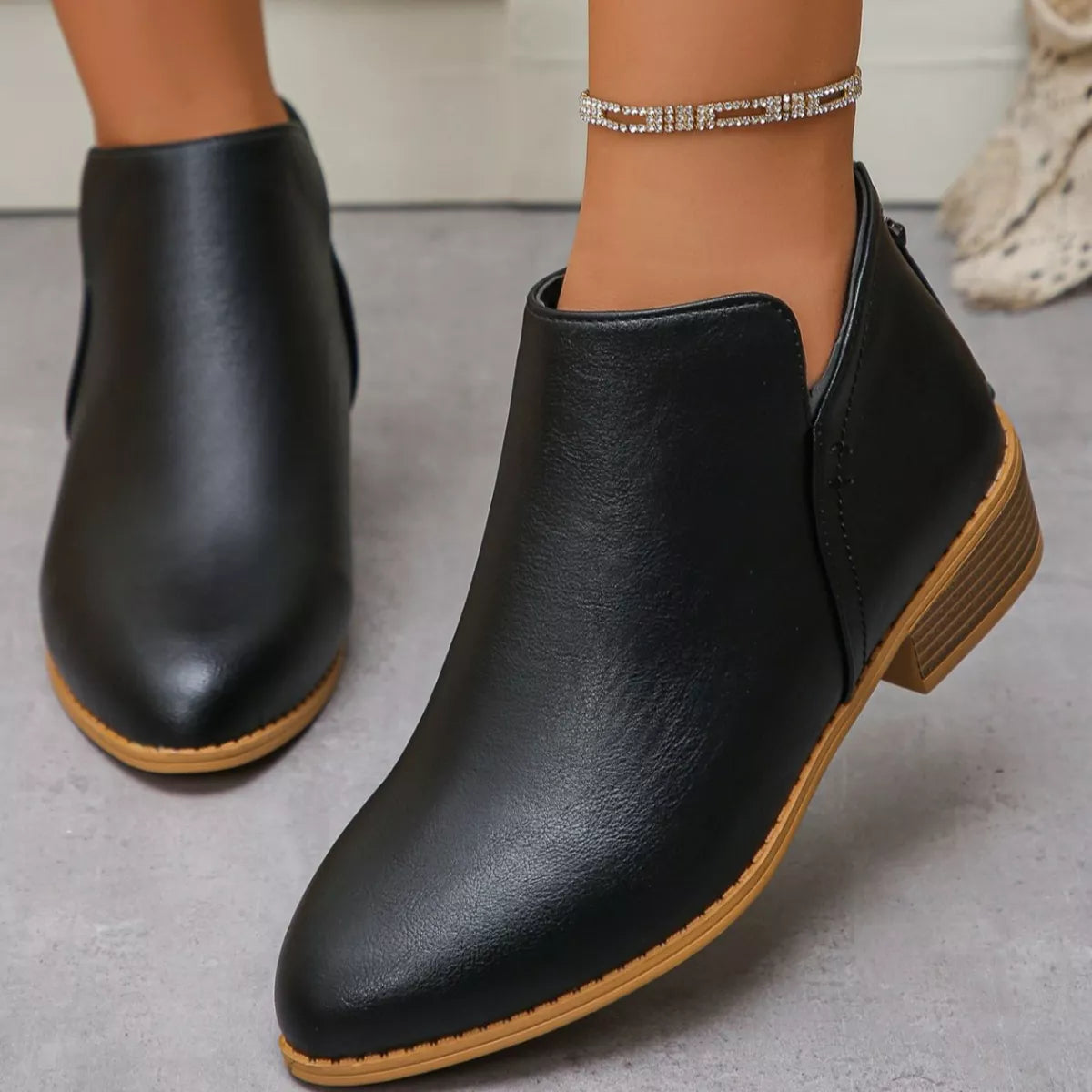 Point Toe Block Heels Boots - Black - View 28