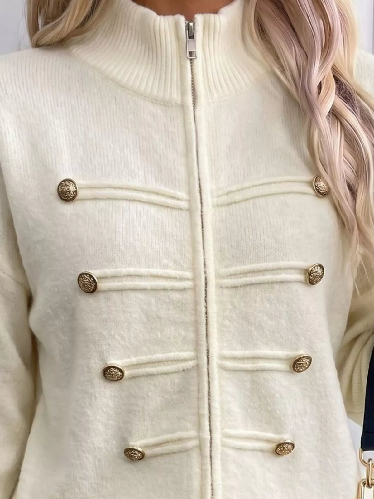 Zip-Up Long Sleeve Cardigan - Beige - View 4