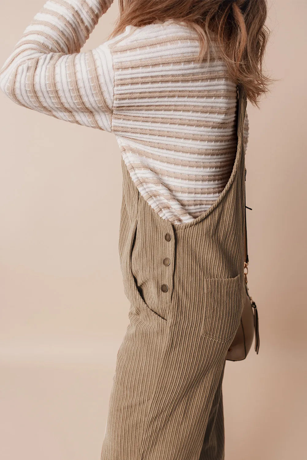 Square Neck Wide Strap Overalls - Camel - View 5