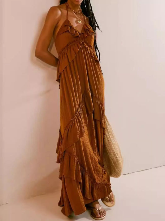 Ruffled Halter Neck Maxi Dress - product photo 1