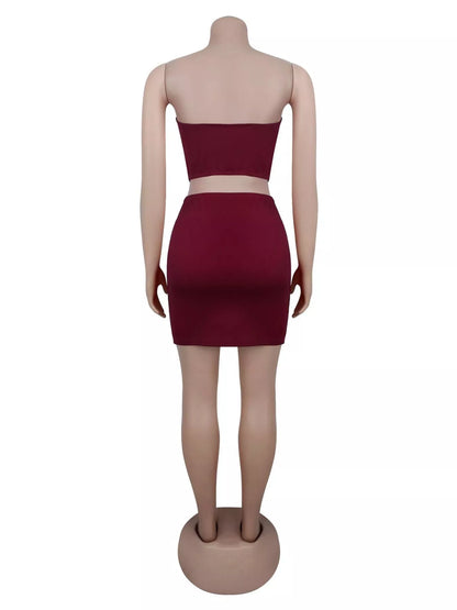 Grommet Crop Top and Mini Skirt Set - Red - View 7