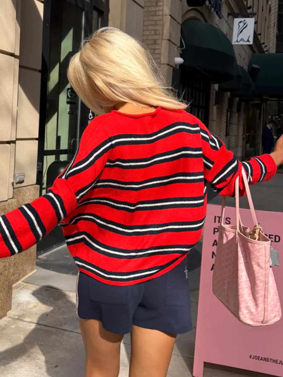 Striped Button-Down Knit Cardigan - Deep Red - View 2
