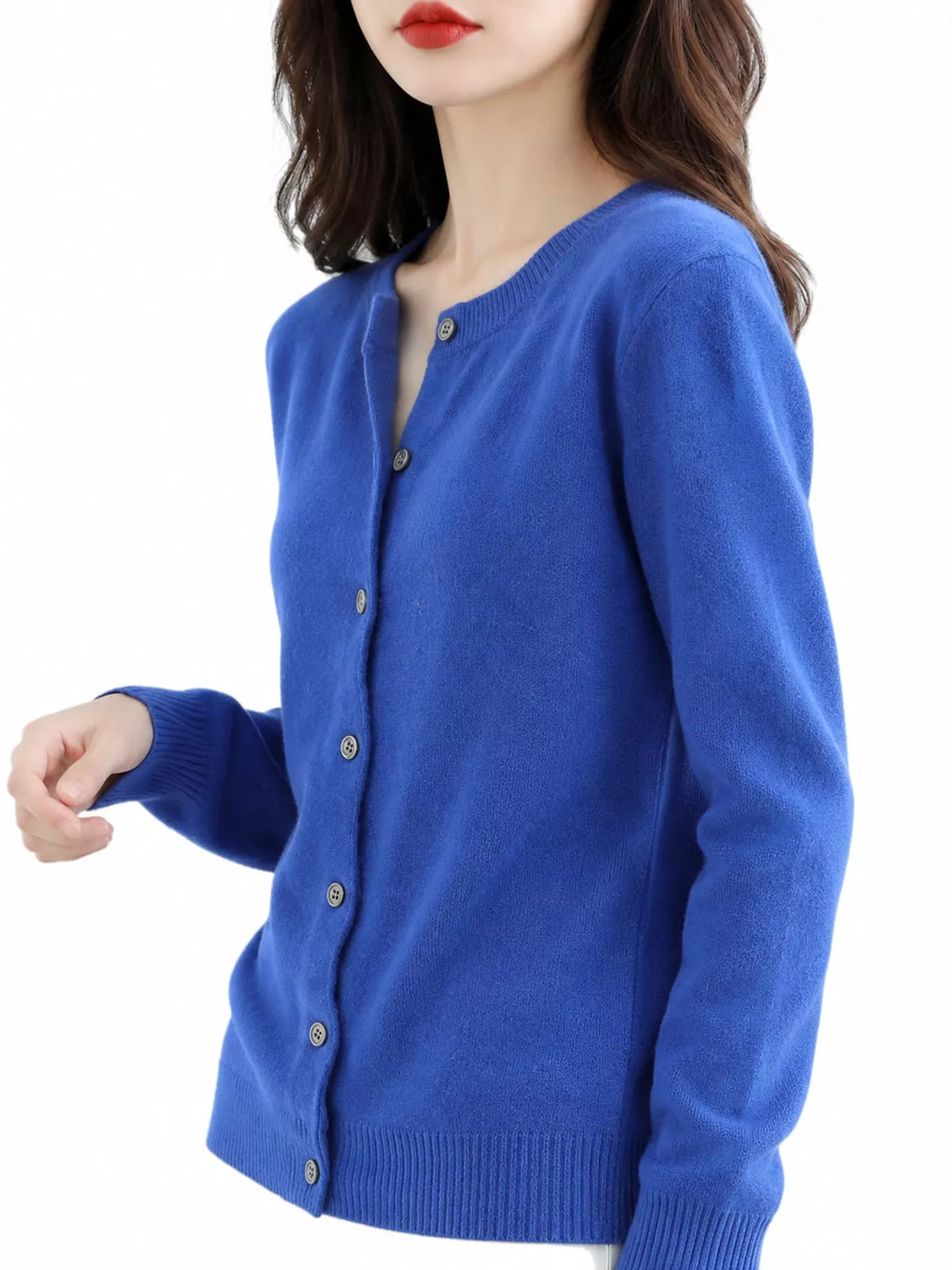 Crew-Neck Button-Down Cardigan - Klein Blue - View 76