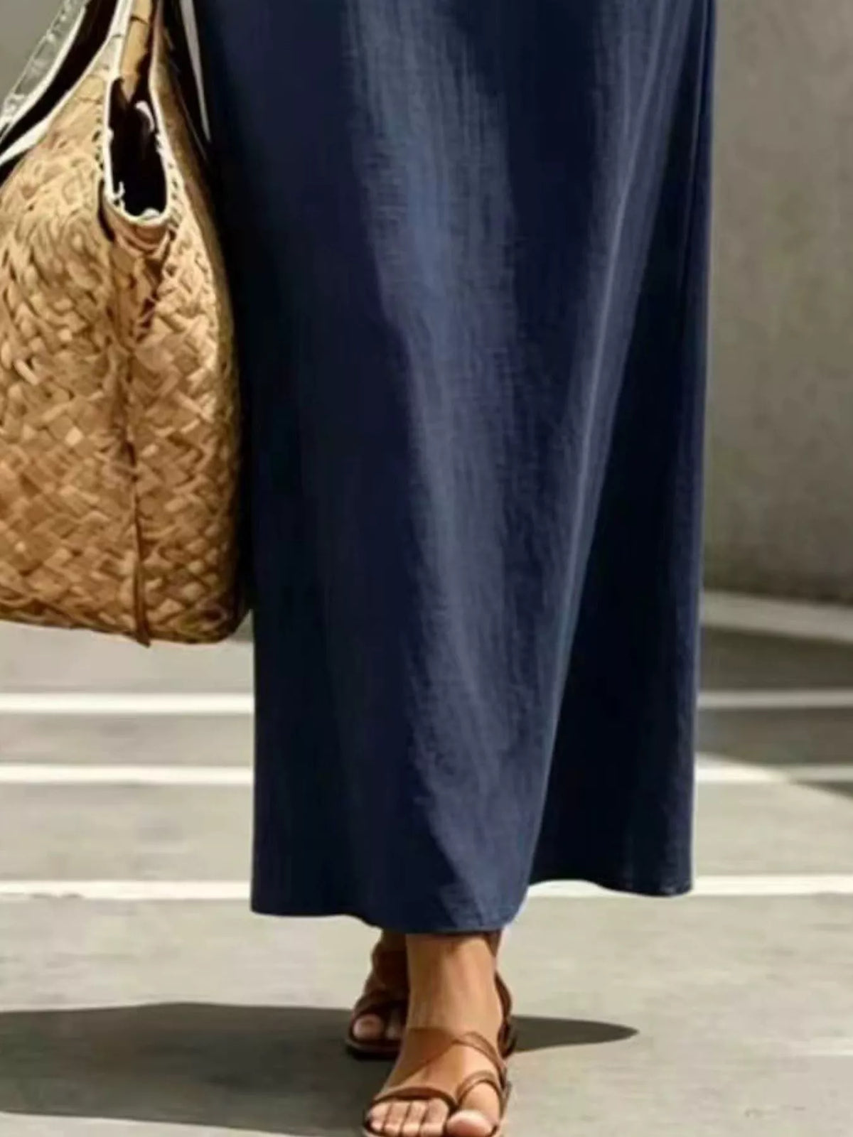 Decorative Button Balloon Sleeve Maxi Dress - Navy - View 3
