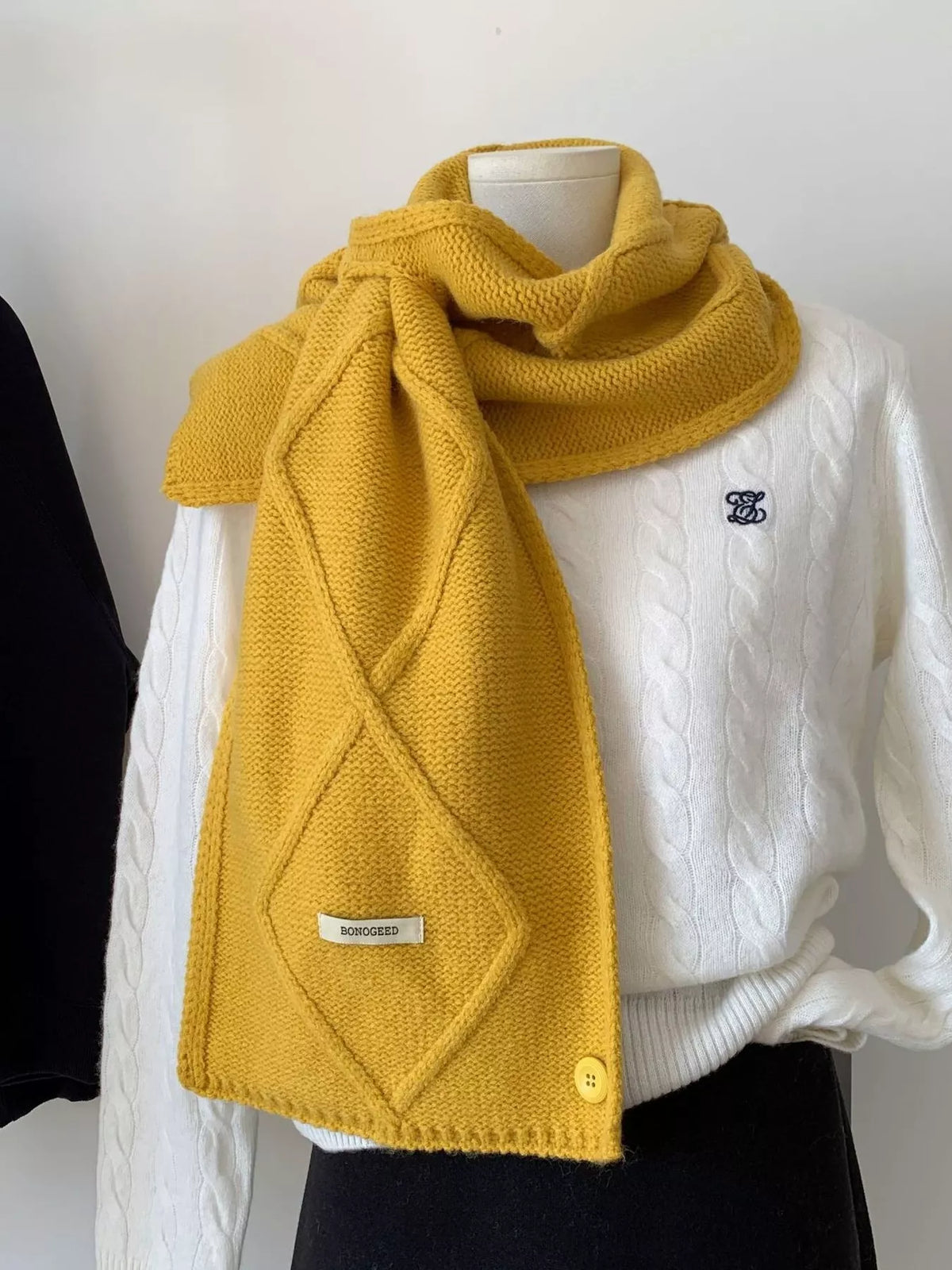 Solid Color Knitted Winter Scarf - Yellow - View 8
