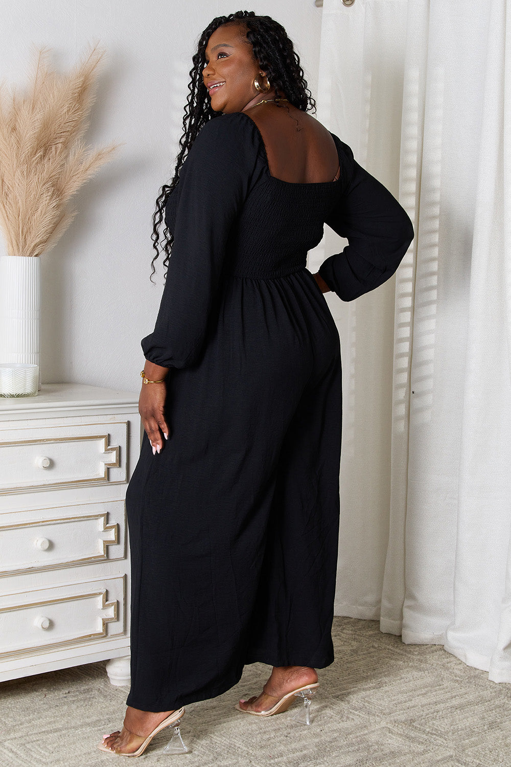Double Take Square Neck Jumpsuit with Pockets - Black - View 8