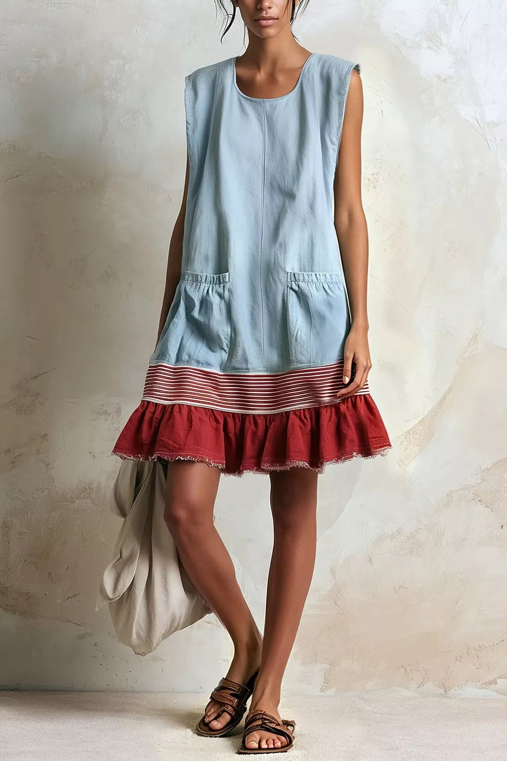 Full Size Ruffled Hem Sleeveless Mini Dress Plus Size - Light Blue - View 1