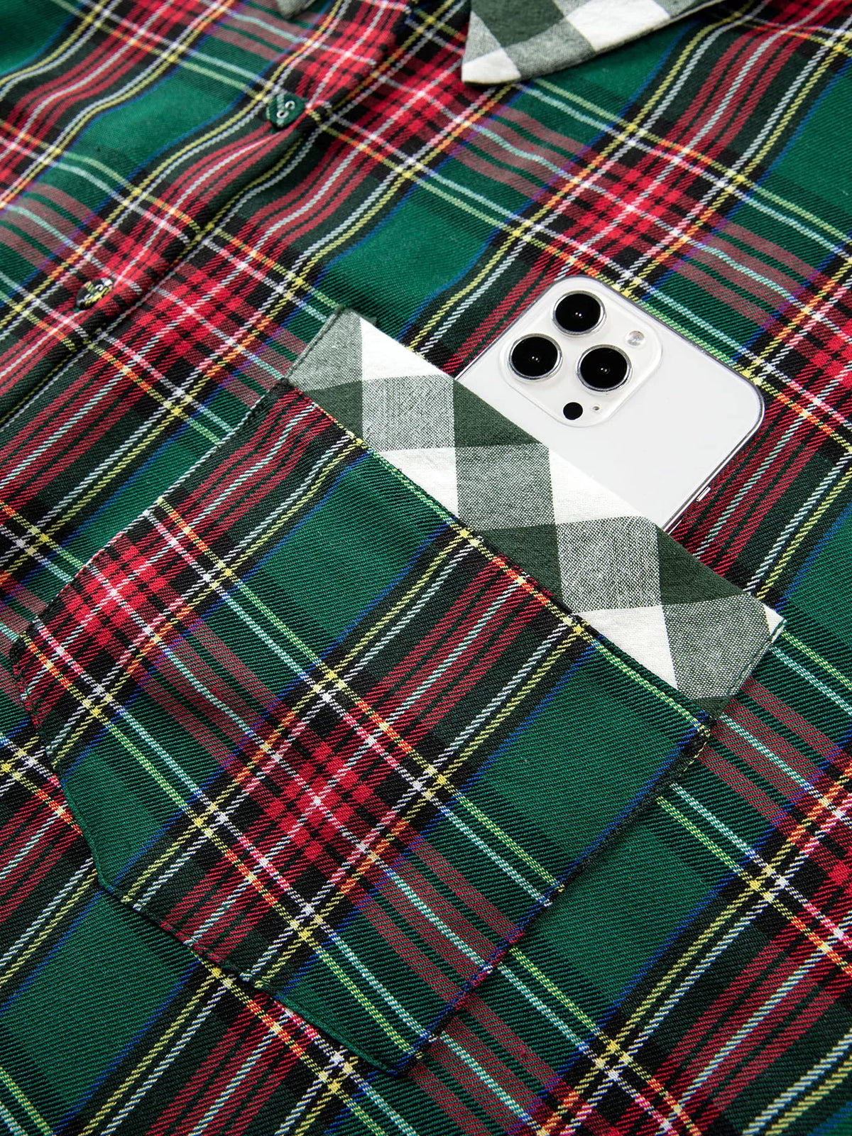 Plus Size Plaid Long Sleeve Shift Shirt - Dark Green - View 7