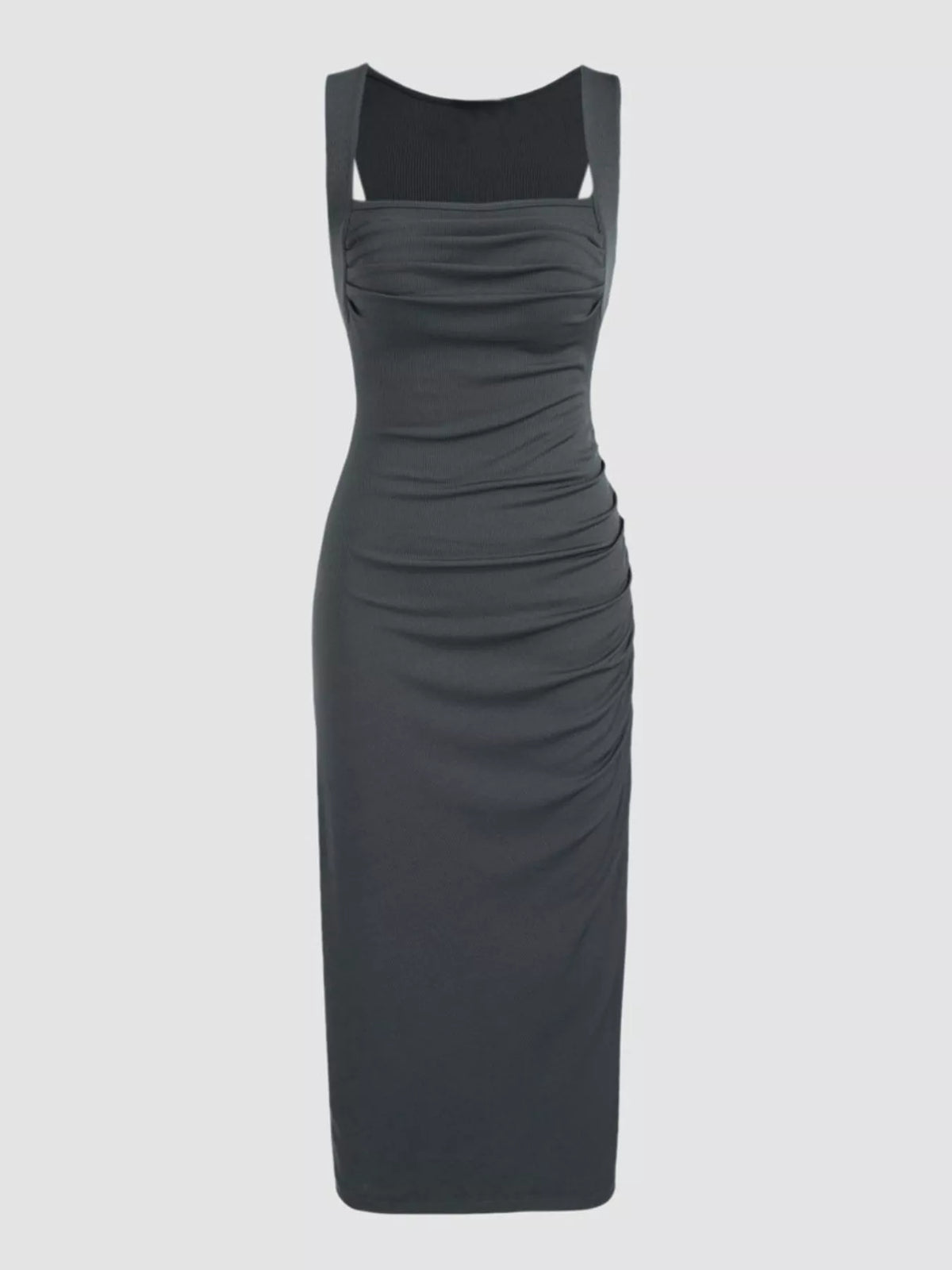 Sleeveless Ruched Bodycon Midi Dress - Grey - View 4