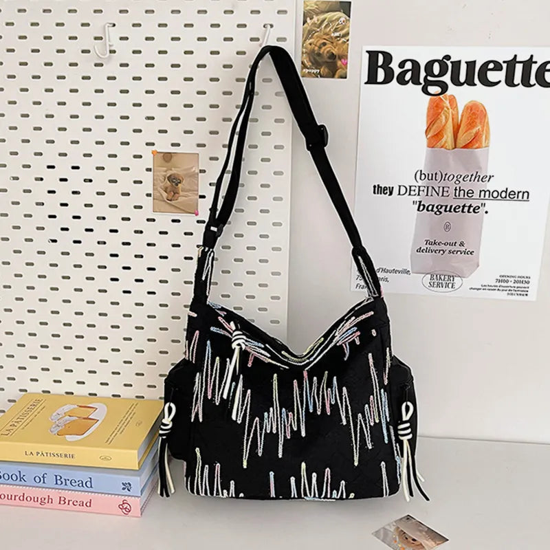 Contrast Texture Shoulder Bag - Black - View 17