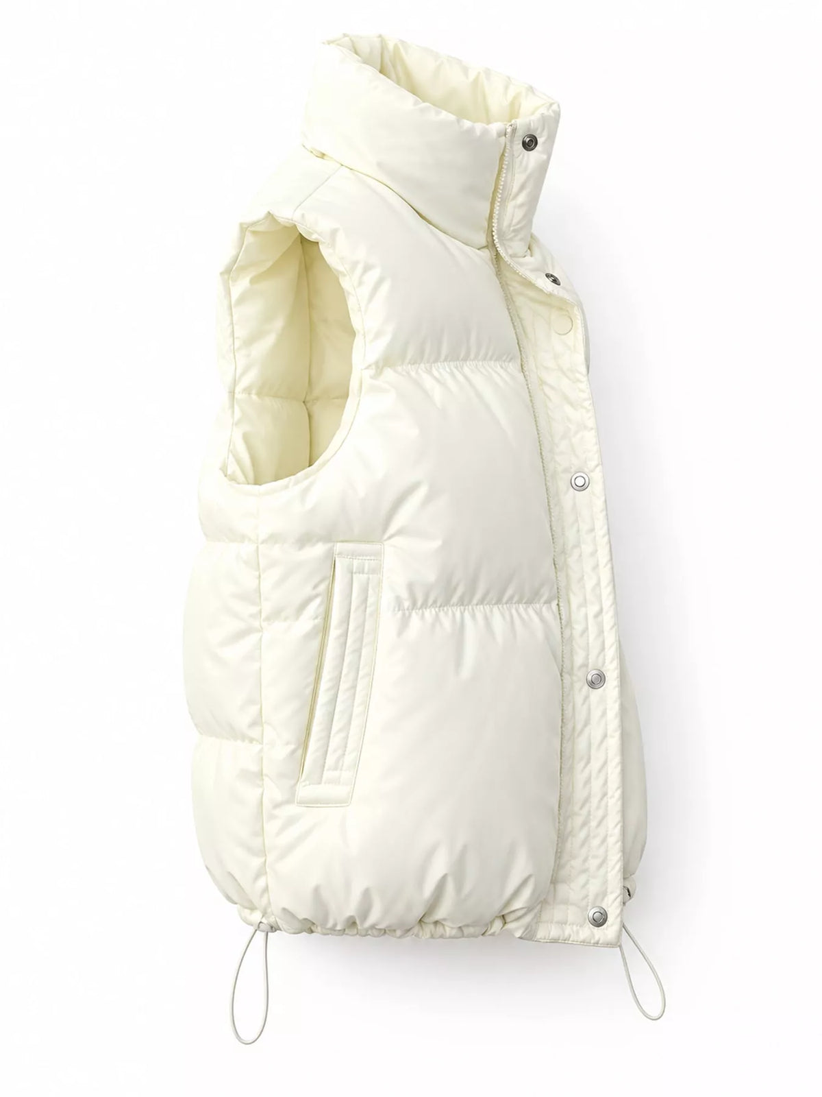Drawstring Snap Down Puffer Vest Coat - White - View 12