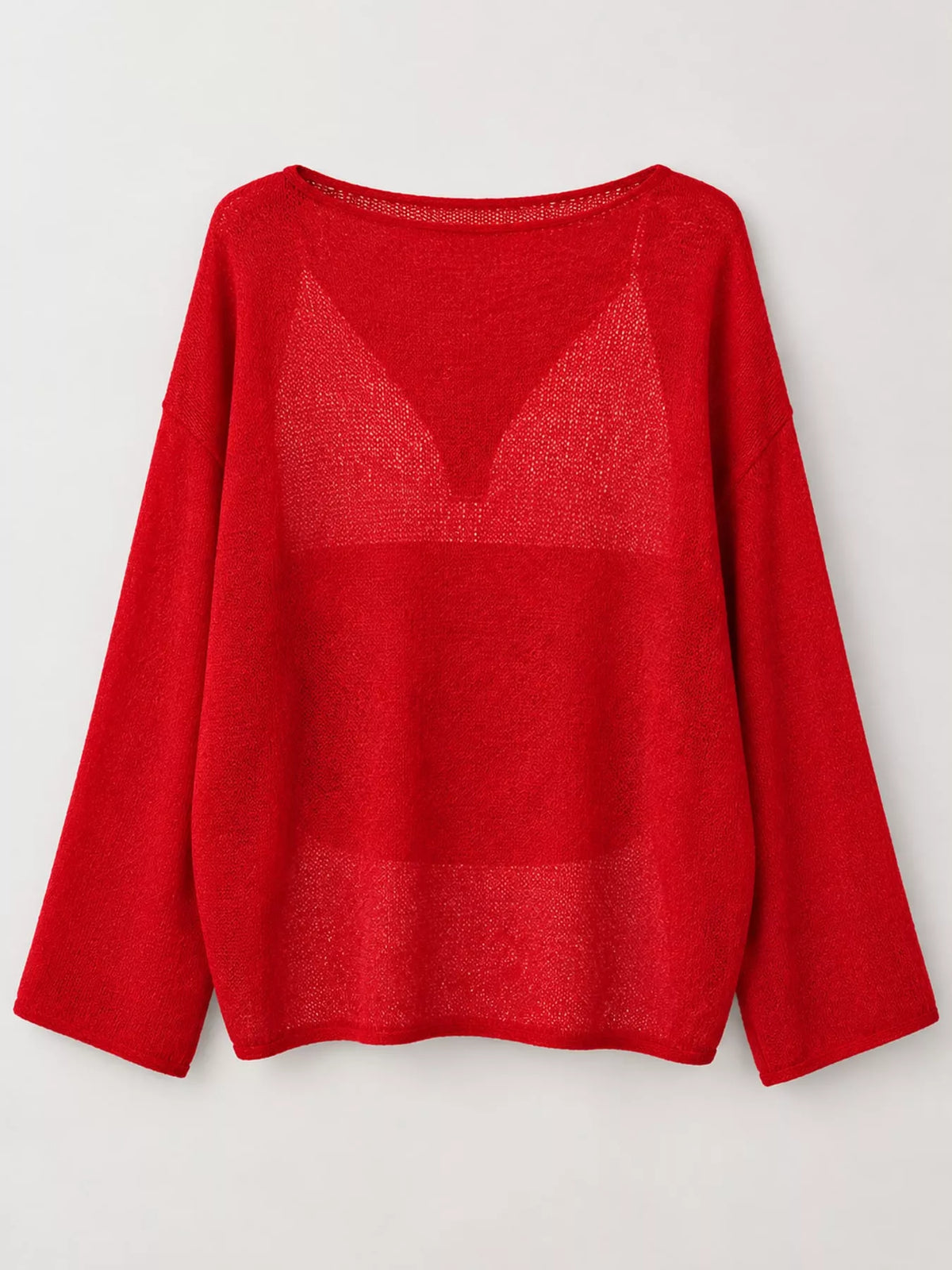 Full Size Sheer Lightweight Knit Top Plus Size - Red - View 10