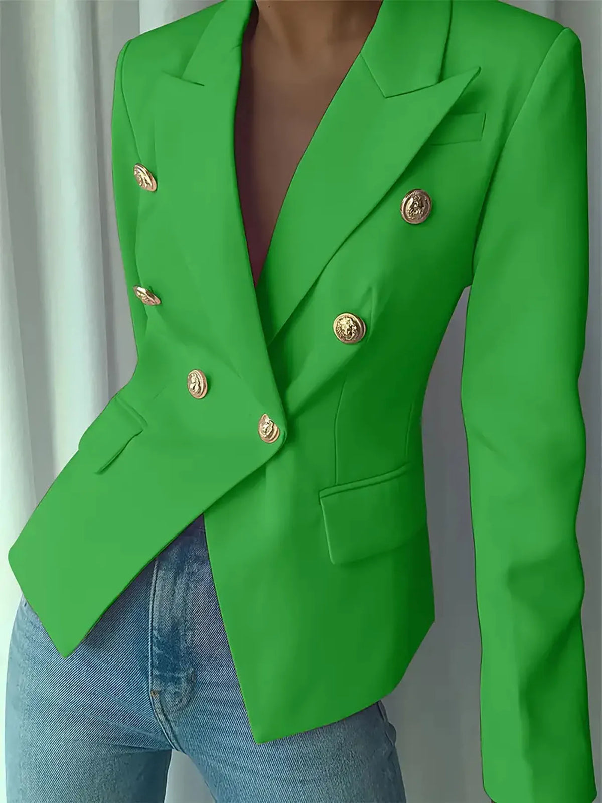 Decor Button Lapel Collar Blazer - Green - View 20