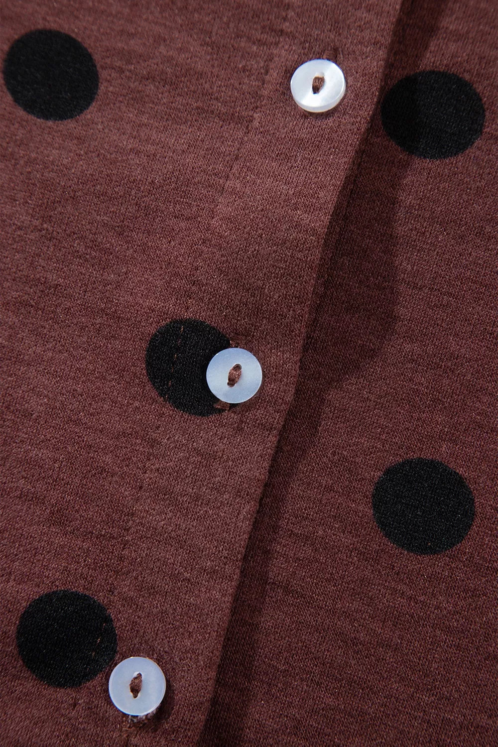 Polka Dot Button Front Long Sleeve Casual Shirt - Brown - View 11