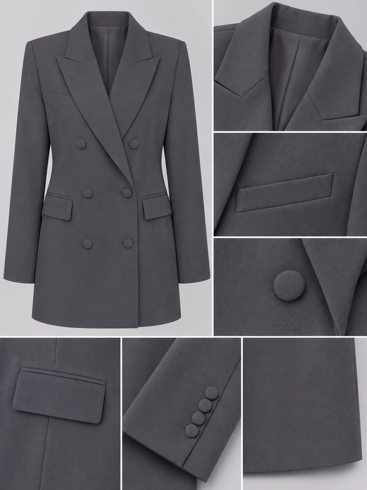 Full Size Double-Breasted Slim-Fit Blazer Plus Size - Dark Gray - View 27