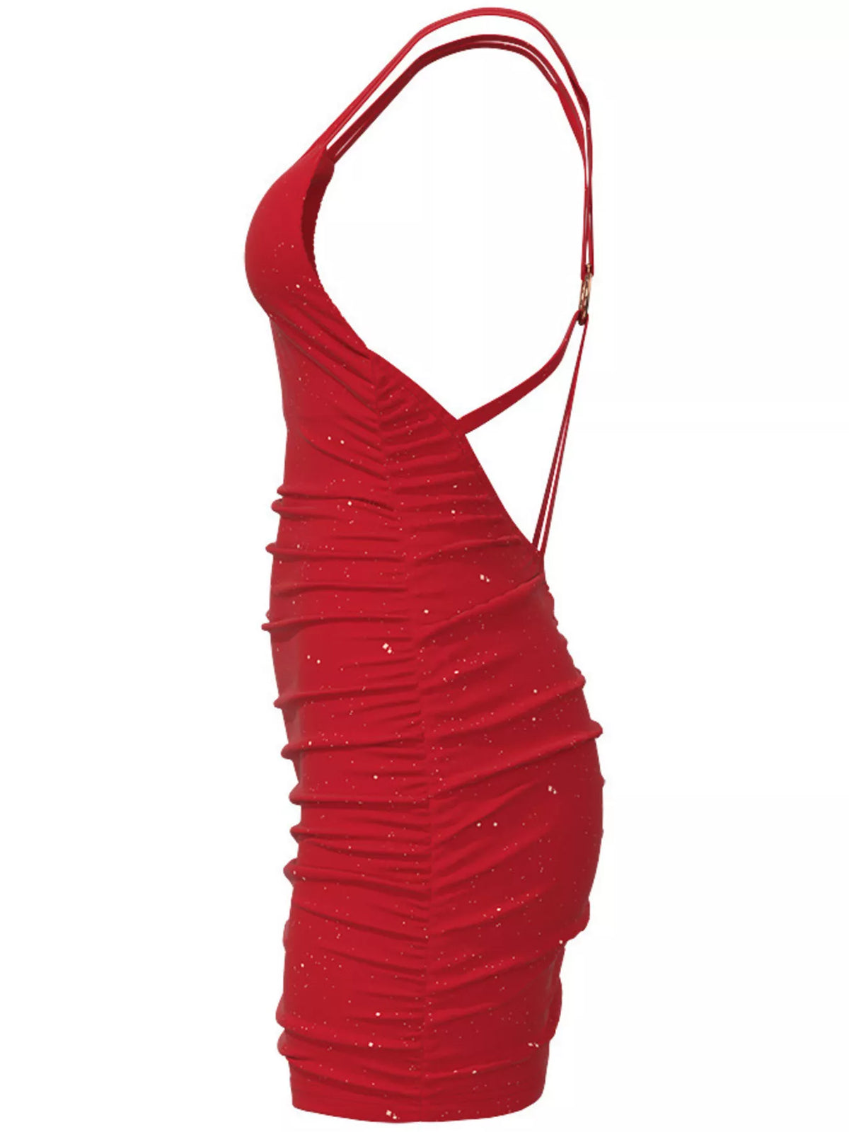 Glitter Ruched Bodycon Mini Dress - Wine Red - View 5