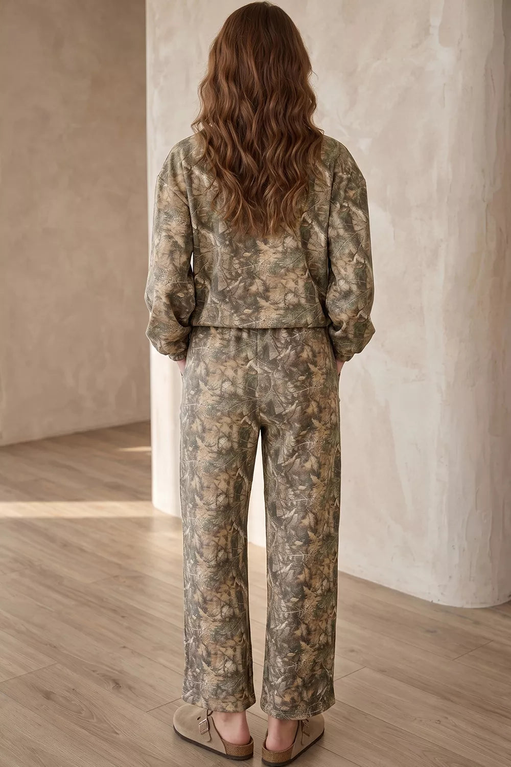 Abstract Print Long Sleeve Pant Set - Moss - View 2
