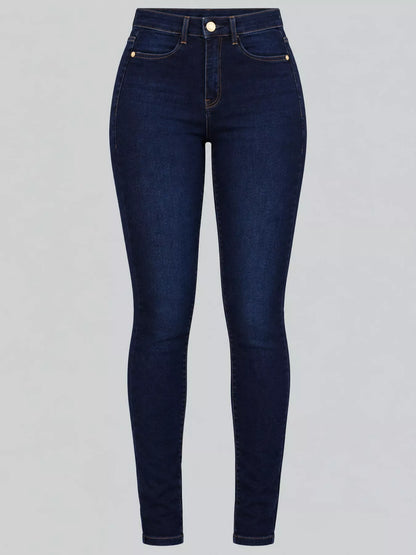 High-Waisted Sculpting Skinny Jeans - Dark Blue - View 5