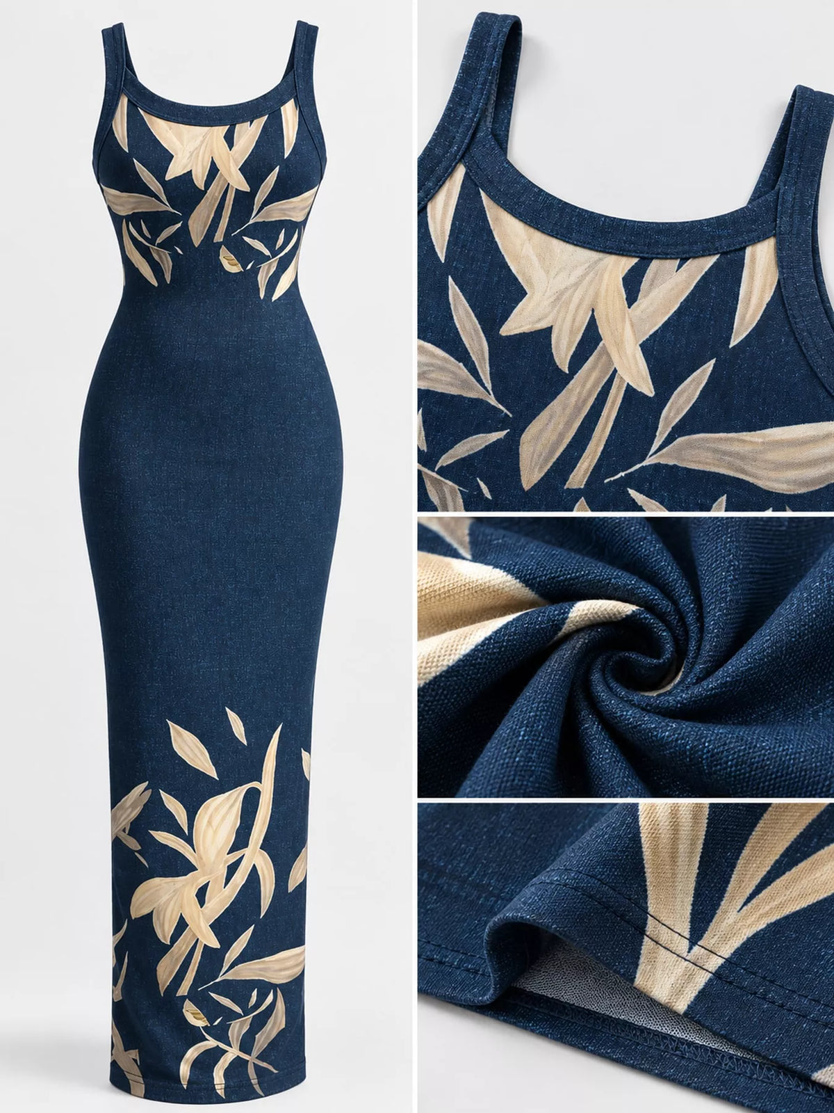 Sleeveless Bodycon Maxi Dress - Navy Blue Positioning - View 10