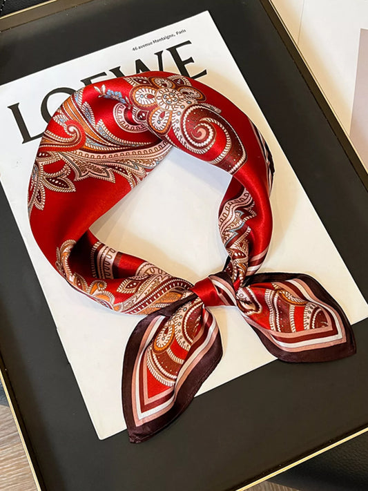 Vintage Paisley Silk Scarf - Deep Red - View 2