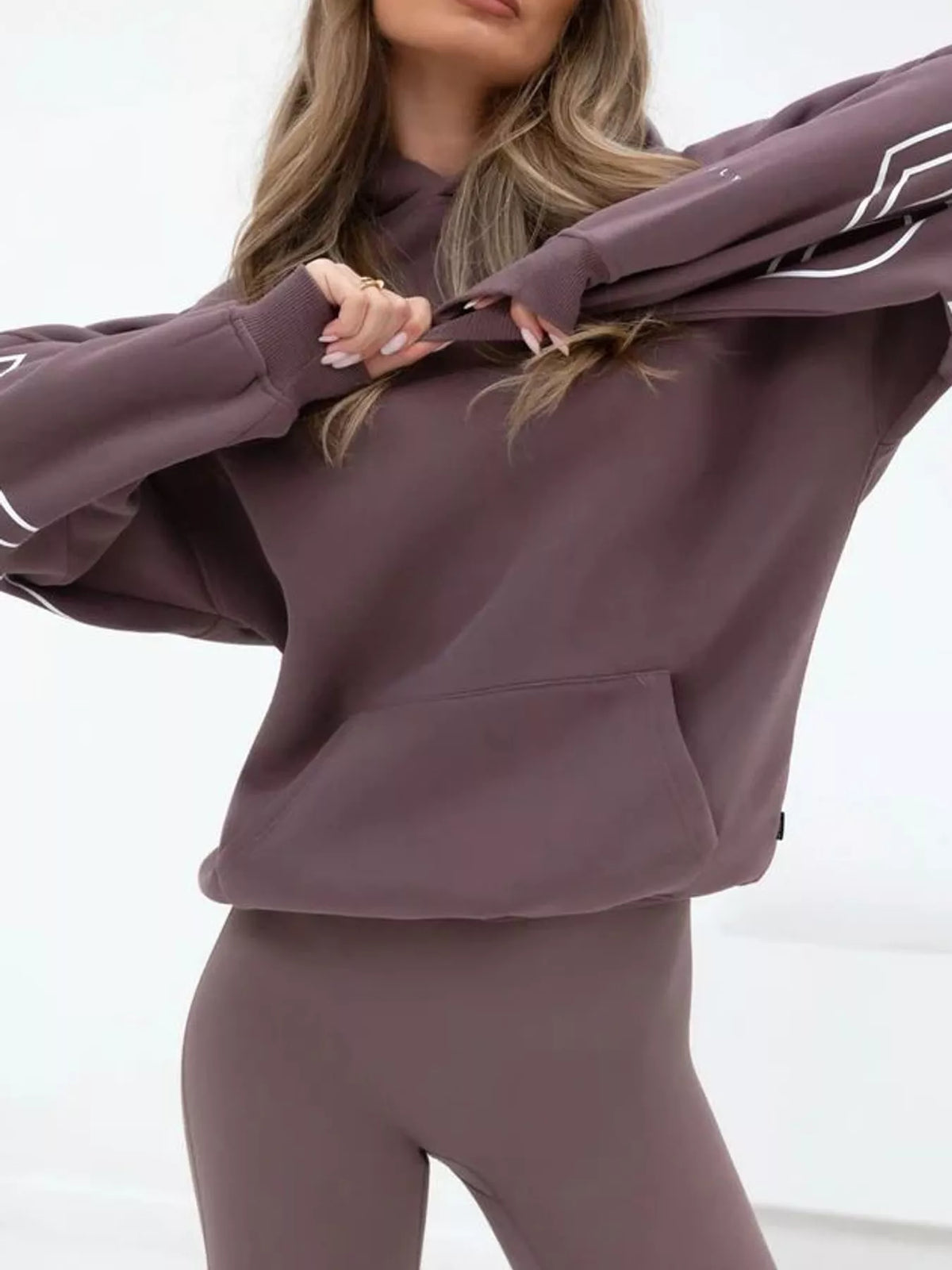 Letter Back Hoodie with Kangaroo Pocket - Brick Red - View 19