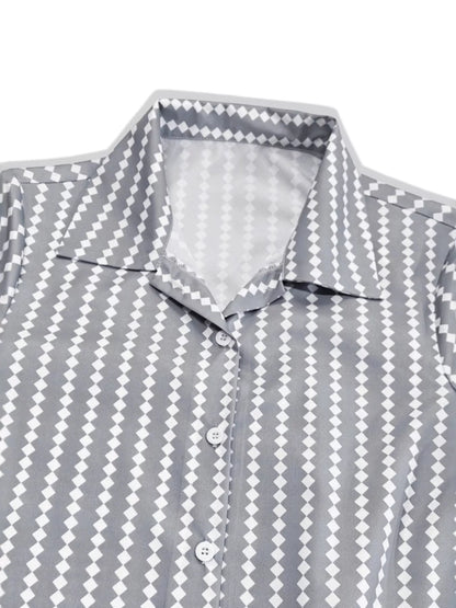 Striped Button-Down Maxi Shirt Dress - Grey - View 3