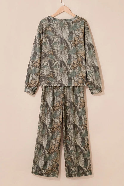Abstract Print Long Sleeve Pant Set - Moss - View 5