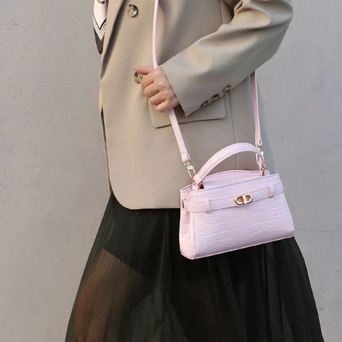 Crocodile-Embossed Crossbody Bag - Pink - View 2