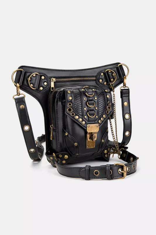 Steampunk Rivet Decor Multipurpose Crossbody Bag - Black - View 2
