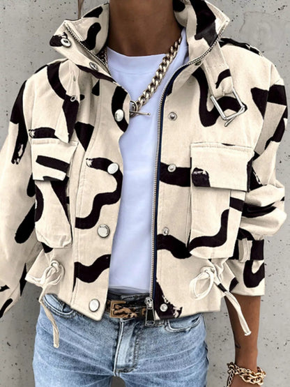 Snap Down Cropped Jacket - Cream - View 1
