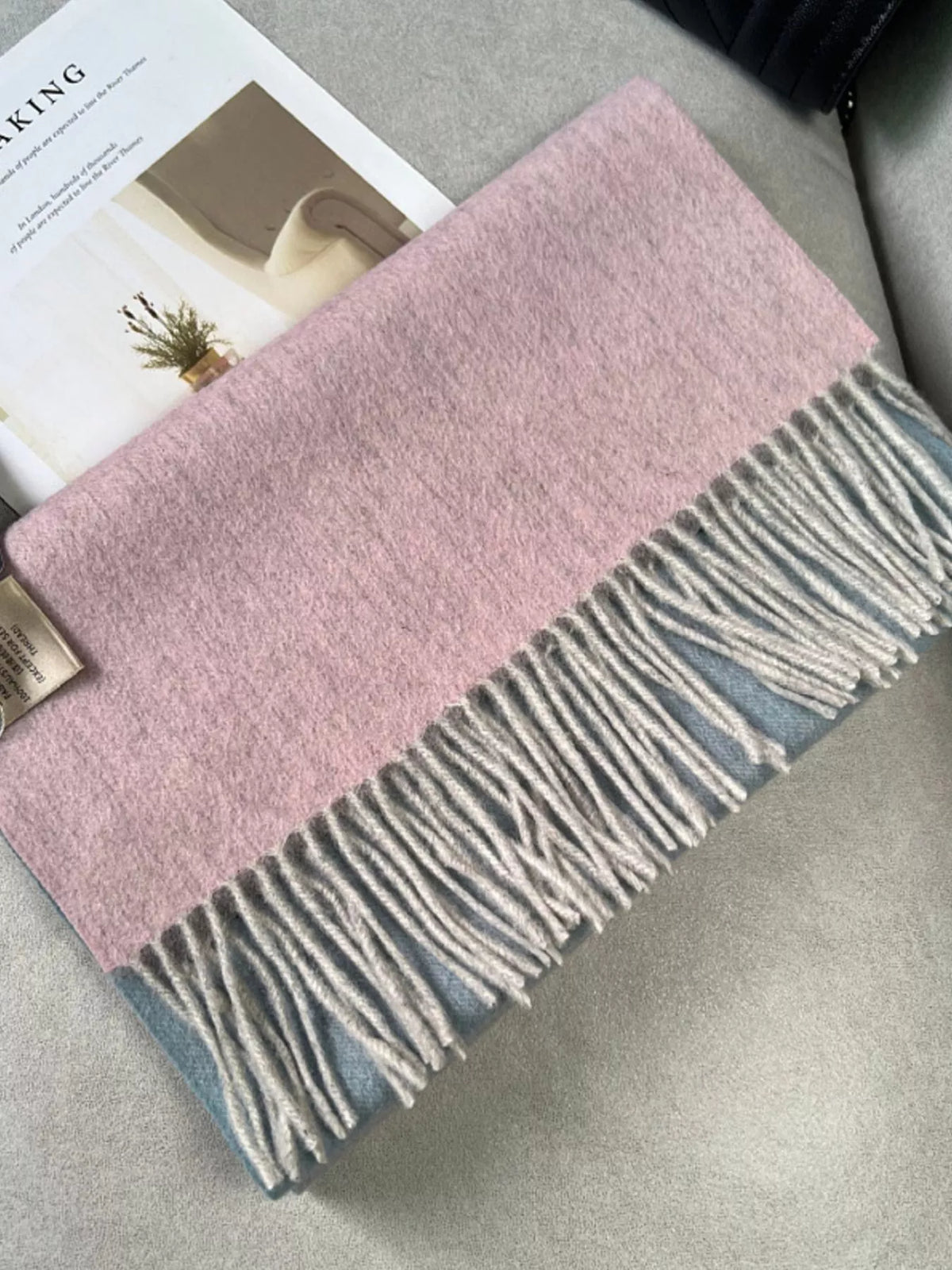 Color Block Fringe Scarf - Pink - View 4