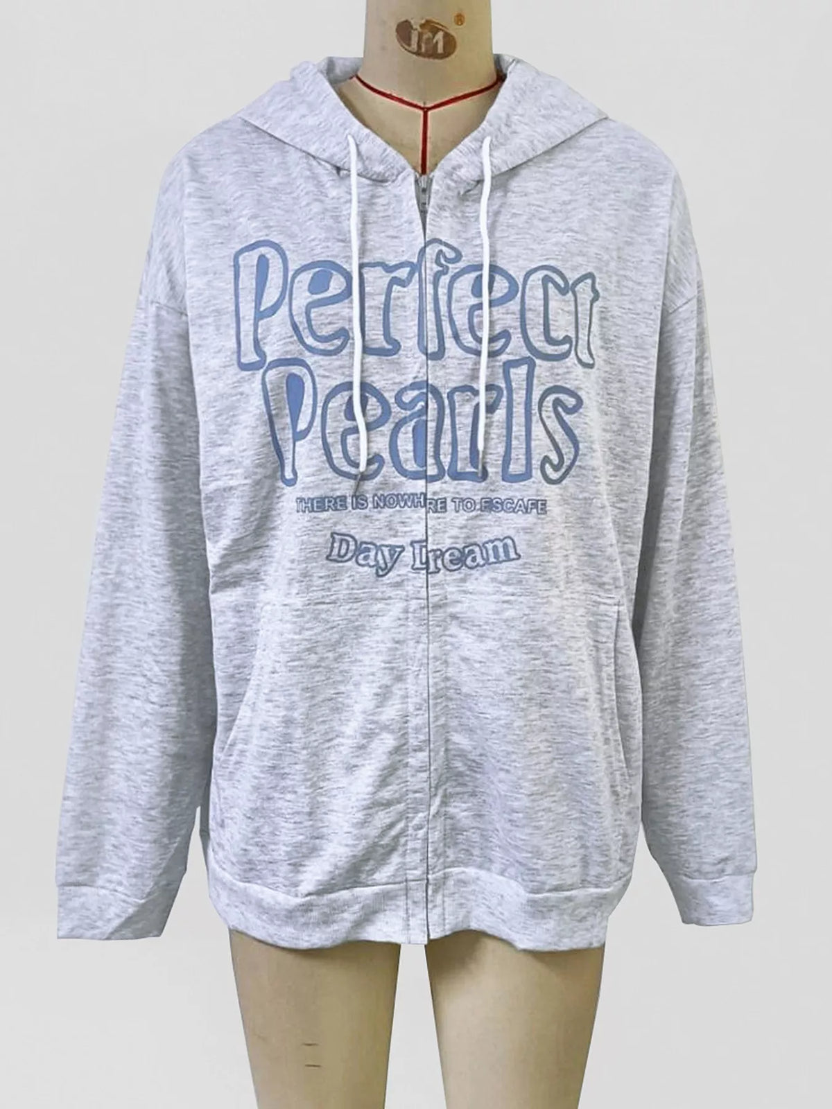 Letter Graphic Zip-Up Hoodie - Gray - View 5