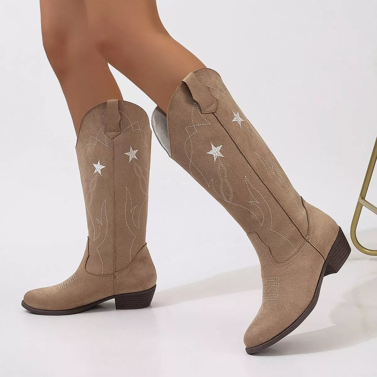 Western Star Embroidered Cowboy Boots - Khaki - View 8